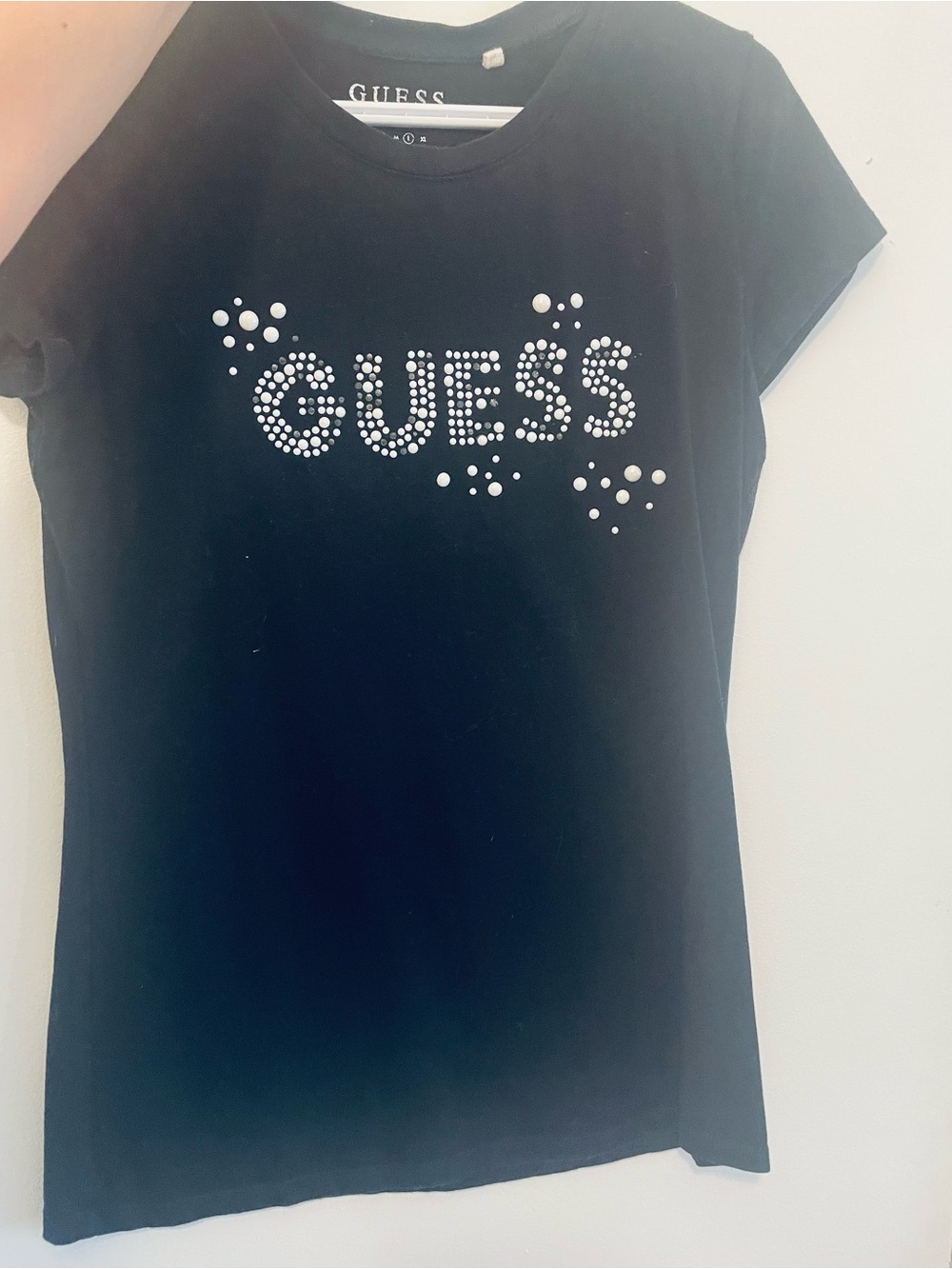 Guess Black Tee with Silver Studded Logo